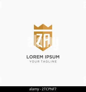 Monogramm ZA-Logo mit geometrischem Schild und Krone, luxuriöse elegante Vektorgrafik im Initial-Logo-Design Stock Vektor