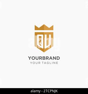 Monogramm QU-Logo mit geometrischem Schild und Krone, luxuriöse elegante Vektorgrafik im Initial-Logo-Design Stock Vektor