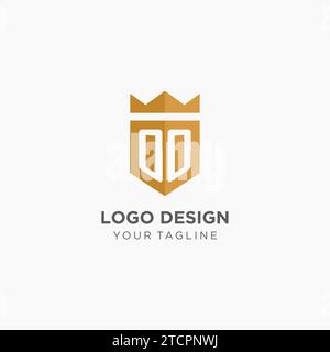 Monogramm-OO-Logo mit geometrischem Schild und Krone, luxuriöse, elegante Vektorgrafik im Initial-Logo-Design Stock Vektor