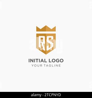 Monogramm RS-Logo mit geometrischem Schild und Krone, luxuriöse elegante Vektorgrafik im Initial-Logo-Design Stock Vektor