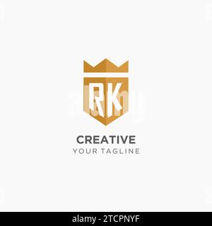 Monogramm-RK-Logo mit geometrischem Schild und Krone, luxuriöse elegante Vektorgrafik im Initial-Logo-Design Stock Vektor