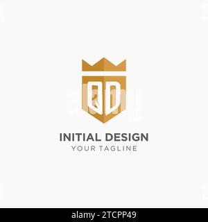 Monogramm-QD-Logo mit geometrischem Schild und Krone, luxuriöse elegante Vektorgrafik im Initial-Logo-Design Stock Vektor