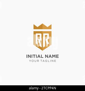Monogramm-RR-Logo mit geometrischem Schild und Krone, luxuriöse, elegante Vektorgrafik im Initial-Logo-Design Stock Vektor