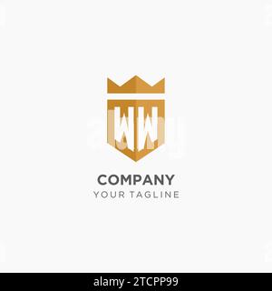 Monogramm WW-Logo mit geometrischem Schild und Krone, luxuriöse, elegante Vektorgrafik im Initial-Logo-Design Stock Vektor