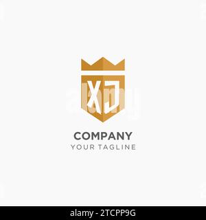 Monogramm-XJ-Logo mit geometrischem Schild und Krone, luxuriöse, elegante Vektorgrafik im Initial-Logo-Design Stock Vektor