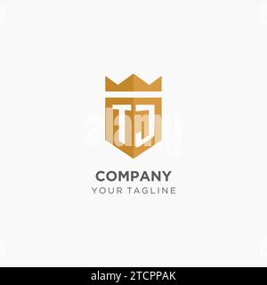 Monogramm-TJ-Logo mit geometrischem Schild und Krone, luxuriöse elegante Vektorgrafik im Initial-Logo-Design Stock Vektor