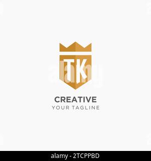 Monogramm TK-Logo mit geometrischem Schild und Krone, luxuriöse elegante Vektorgrafik im Initial-Logo-Design Stock Vektor