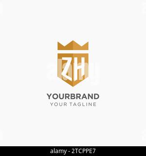 Monogramm ZH-Logo mit geometrischem Schild und Krone, luxuriöse elegante Vektorgrafik im Initial-Logo-Design Stock Vektor