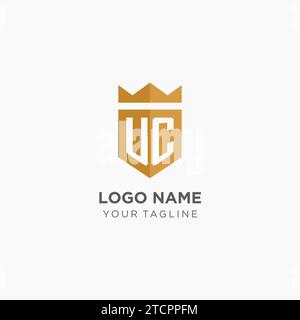 Monogramm UC-Logo mit geometrischem Schild und Krone, luxuriöse, elegante Vektorgrafik im Initiallogo-Design Stock Vektor