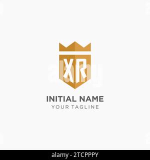 Monogramm-XR-Logo mit geometrischem Schild und Krone, luxuriöse elegante Vektorgrafik im Initial-Logo-Design Stock Vektor
