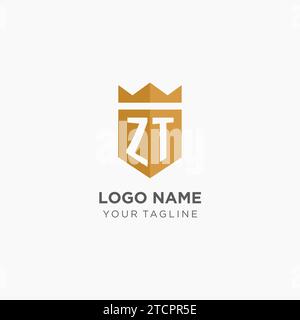 Monogramm-ZT-Logo mit geometrischem Schild und Krone, luxuriöse elegante Vektorgrafik im Initial-Logo-Design Stock Vektor