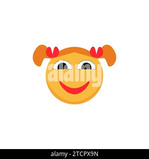 Fröhliches rothaariges Smiley-Mädchen mit Zöpfen. Comic-Emoji. Vektorabbildung Stock Vektor