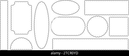 Rand und Rahmen der Rautiefe. Quadratische Kreis- und Rechteckform. Vektor-Spitzenbesatz. Einfaches süßes Etikett. Outline dekorative Kollektion Stock Vektor