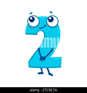 Comic-lustige Mathe Nummer zwei. Arithmetische Zahl, Schulmathematik-Schriftziffer isolierter Vektor schüchtern nette Persönlichkeit. Mathematik, Kinder Bildung Zahlensymbol entzückender und lustiger Charakter Stock Vektor