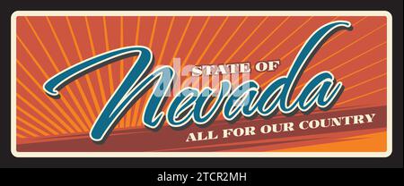 Nevada United States-Schild, Vintage-Reiseschild. Carson City Hauptstadt, Las Vegas Plakatwand. Vector american State Reise- und Tourismusziel, alles für unser Land Gruß Banner und Postkartendesign Stock Vektor