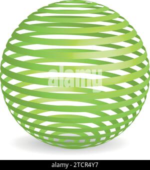Spiralkugel aus Draht. Grünes 3D-Vektorobjekt Stock Vektor