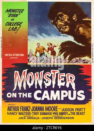 Horrorfilm aus den 1950er Jahren. Monster on the Campus (Universal International, 1958) - Vintage-Filmplakat aus den 1950er Jahren - Horror - Sci-fi - Monster Stockfoto