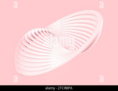 Eine 3D-Illustration einer rosafarbenen, surrealen, unendlichen, runden Form auf rosa Hintergrund Stockfoto