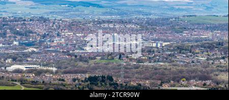 Panoramablick auf Blackburn mit Darwen Borough vom Darwen Tower aus Stockfoto