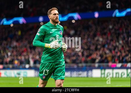 Madrid, Spanien. Dezember 2023. Jan Oblak von Atletico Madrid wurde während des Champions-League-Fußballspiels zwischen Atletico Madrid und Lazio im Metropolitano-Stadion in Madrid gesehen. Quelle: Unabhängige Fotoagentur/Alamy Live News Stockfoto