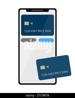 Smartphone und Kreditkarte, kontaktlose Bezahlung. Konzept der Zahlung per Mobiltelefon, Online-Shopping, Online-Banking. Designvorlage, Modell, NFC Stock Vektor