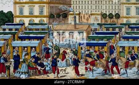 Eisenbahnwaggons für Verwundete in Metz, September-Oktober 1870, gedruckt. Französisch-preußischer Krieg, Frankreich, 19. Jahrhundert Stockfoto