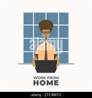 „Work From Home“-Illustrationskonzept. Freiberuflicher Mitarbeiter, der zu Hause an Notebooks arbeitet Stock Vektor