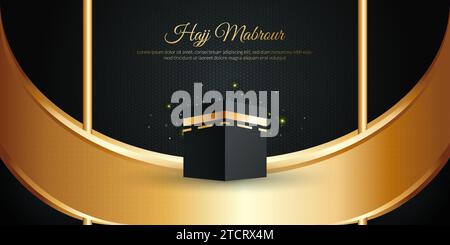 Hajj Mabrour Konzept mit Kaaba und Golden Text. Hajj Umrah Hintergrund für Poster oder Banner Stock Vektor