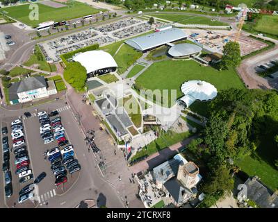 Sainte Mere Eglise Normandie Airborne Museum Drohne, Luftfahrt Stockfoto