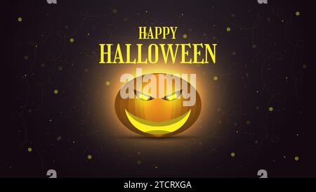 Happy Halloween Grußbanner mit lächelndem Kürbis und abstrakten Ornamenten Stock Vektor