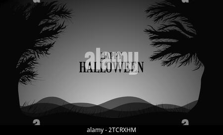 Gruseliger Halloween-Hintergrund mit gruseligen Bäumen und dunklem Himmel Stock Vektor