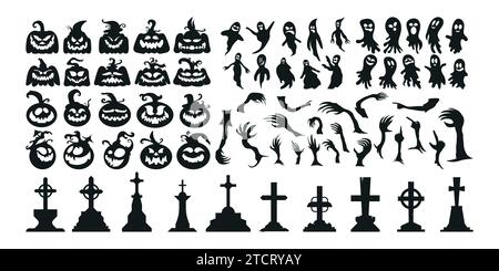 Set aus Halloween-Silhouette-Symbol und -Charakter. Halloween Vektor-Illustration isoliert auf weißem Hintergrund Stock Vektor