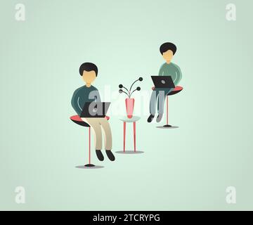 Menschen, Die Von Zu Hause Aus Arbeiten. Freiberuflicher Mitarbeiter, der zu Hause arbeitet. Konzept Der Selbstständigen. Zeichentrickgrafik Flat Vector Illustration Stock Vektor