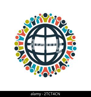Menschen Rund Um Den Globe. Unity Symbol, Teamwork-Konzept. Stock Vektor