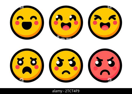 Satz farbiger, flacher Emoji-Symbole Stock Vektor