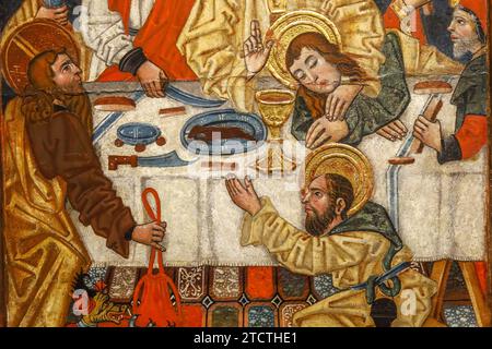 Maricel Museum, Sitges, Spanien Meister des Sohnes (zugeschrieben), Letztes Abendessen, Katalonien, Ende des 15. Jahrhunderts, Tempera auf Tafel (Detail) Stockfoto