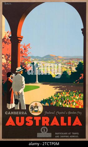Canberra Australia (Australian National Travel Association, 1930er Jahre). Australisches Reiseposter – Bundeshauptstadt Und Gartenstadt Stockfoto