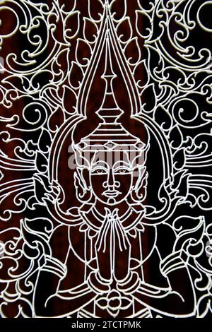 Königlicher Palastkomplex. Metallgitter-Tor mit einer Darstellung von Buddha Phnom Penh; Kambodscha. Stockfoto