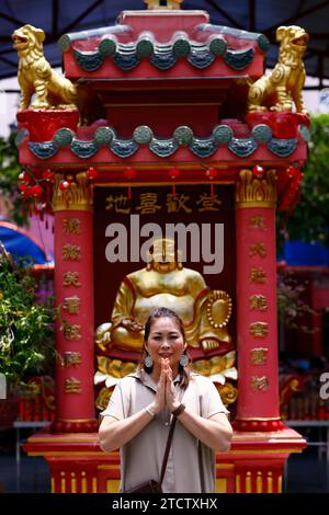 Kaiser Jade Pagode (Chua Ngoc Hoang oder Phuoc Hai Tu). Taoistischer Tempel. Glücklicher, lächelnder Buddha. Maitreya Buddha. Ho-Chi-Minh-Stadt. Vietnam. Stockfoto