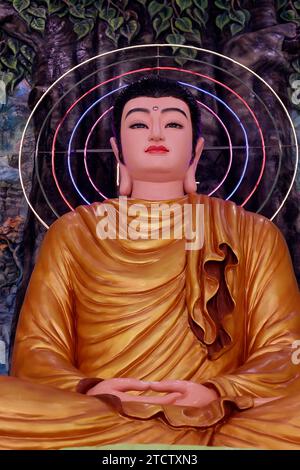 Phuoc Hue buddhistische Pagode. Shakyamuni Buddha sitzt in der Meditationsposition unter dem Bodhi-Baum. Vietnam. Stockfoto