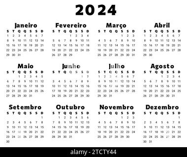 PORTUGIESISCHER Kalender 2024. Einfache Vektorvorlage Illustration für Portugal in schwarzer Farbe. Planen Sie Ihr Jahr Stock Vektor
