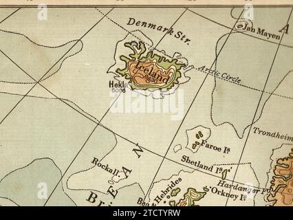 Eine alte/antike geographische Karte in Sepia von Island. Stockfoto