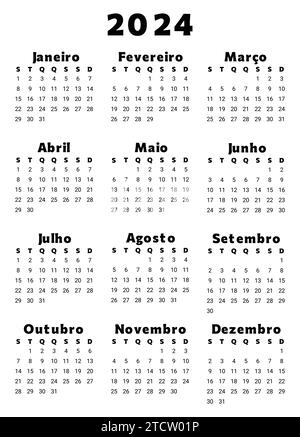 2024 PORTUGIESISCHER Kalender, vertikal. Einfache Vektorvorlage Illustration für Portugal in schwarzer Farbe. Planen Sie Ihr Jahr Stock Vektor