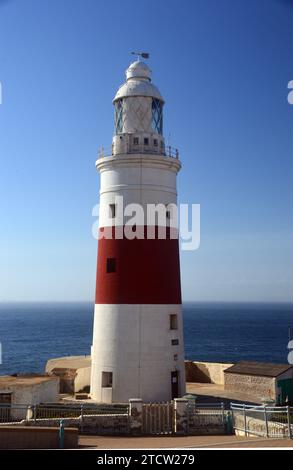 Der White & Red Europa Point Trinity Lighthouse in Gibraltar, British Overseas Territory, Spanien, EU. Stockfoto