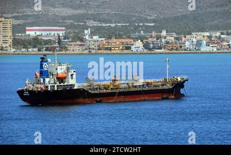 "Ecowind" ein Öl-/Chemikalientanker in der Bucht von Gibraltar, BTO, Spanien, EU. Stockfoto