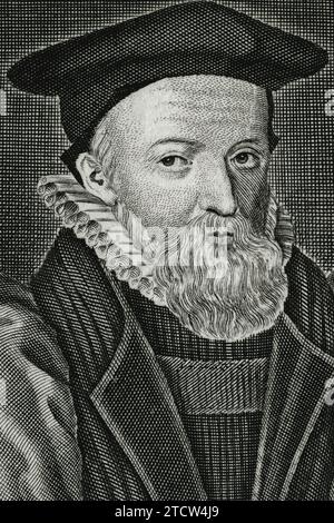 Dr. George Abbot (1562–1633), 1611 zum Erzbischof von Canterbury geweiht und einer der benannten Übersetzer der „King James“-Bibel von 1611 ins Englische. Detail des Stiches von Michael Van der Gucht (1660-1725). Stockfoto