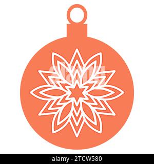 Weihnachtskugel in trendiger Pfirsichfarbe des Jahres 2024. Weihnachtskugel Silhouette mit Schneeflocke, Vektor-Illustration. Stock Vektor