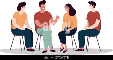Gruppe von Leuten, die eine nette Diskussion bei einem Arbeitstreffen haben, Vektorillustration im modernen flachen Cartoon-Stil Stock Vektor