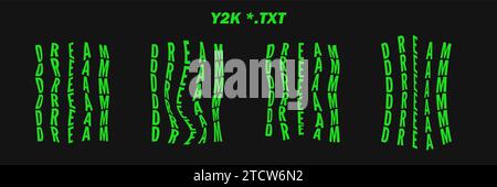 Sammlung psychedelische geschriebene Wörter - TRAUM. Psychedelische Retro-futuristische Satzworte. Surreale geometrische Formen auf Wörtern, abstraktes Cyberpunk-Drahtmodell. Stock Vektor