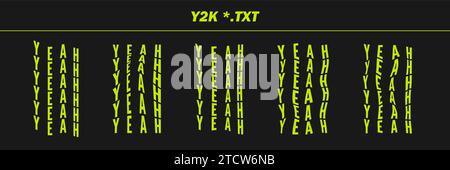 Sammlung psychedelische geschriebene Wörter - JA. Psychedelische Retro-futuristische Satzworte. Surreale geometrische Formen auf Wörtern, abstraktes Cyberpunk-Drahtmodell. Stock Vektor